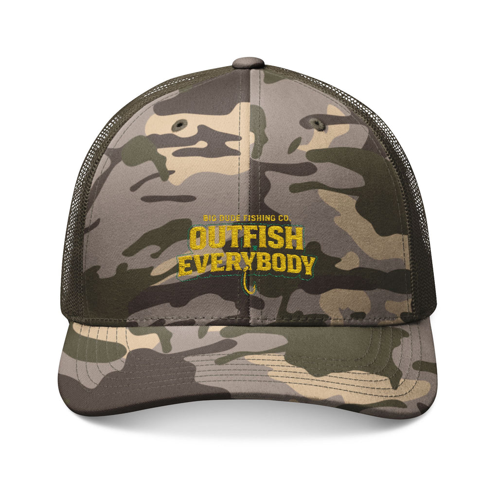Camo Trucker Hat - Embroidered "Outfish Everybody" Fishing Cap