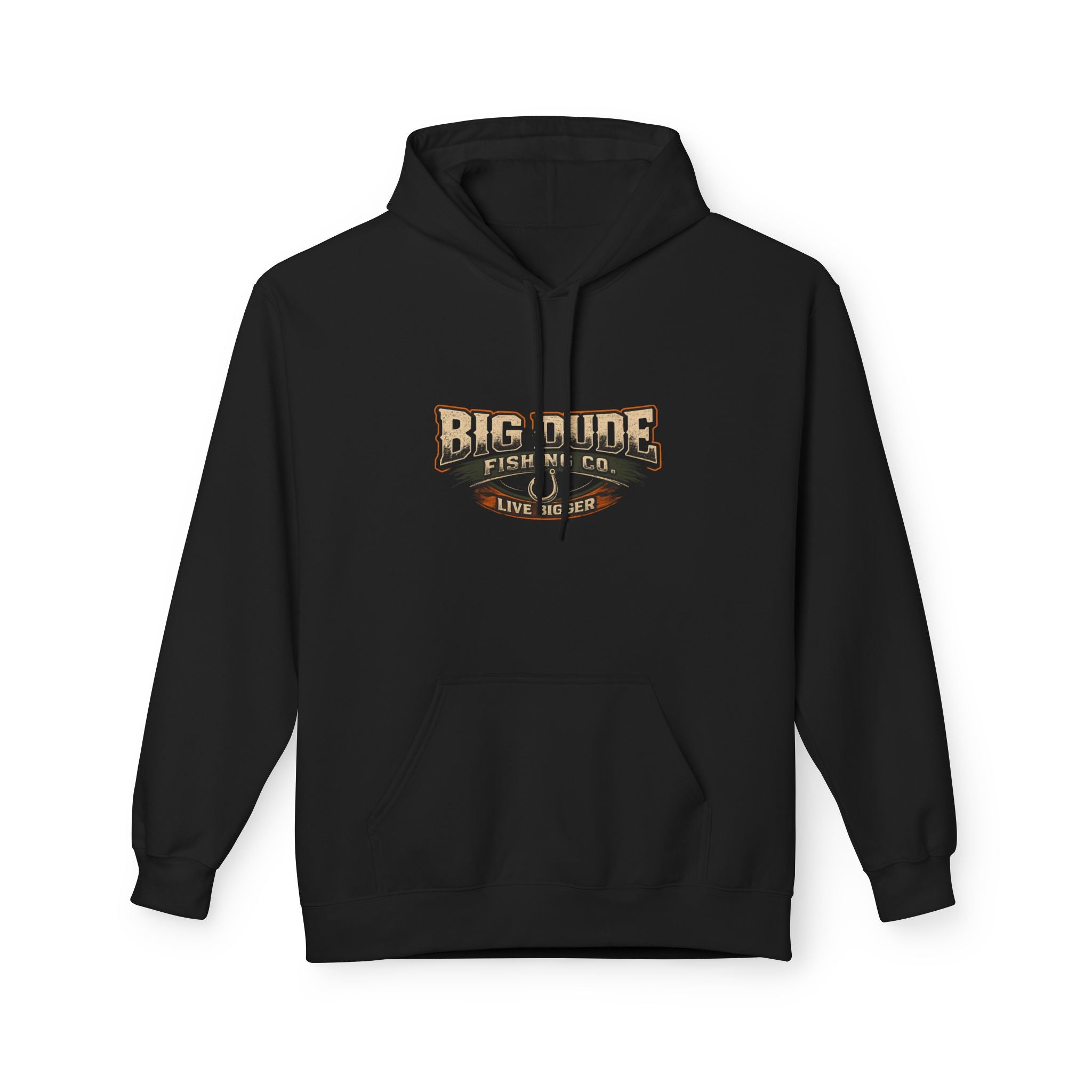 Fishing Hoodie — "Fish Hard, Live Bigger" Hook Graphic