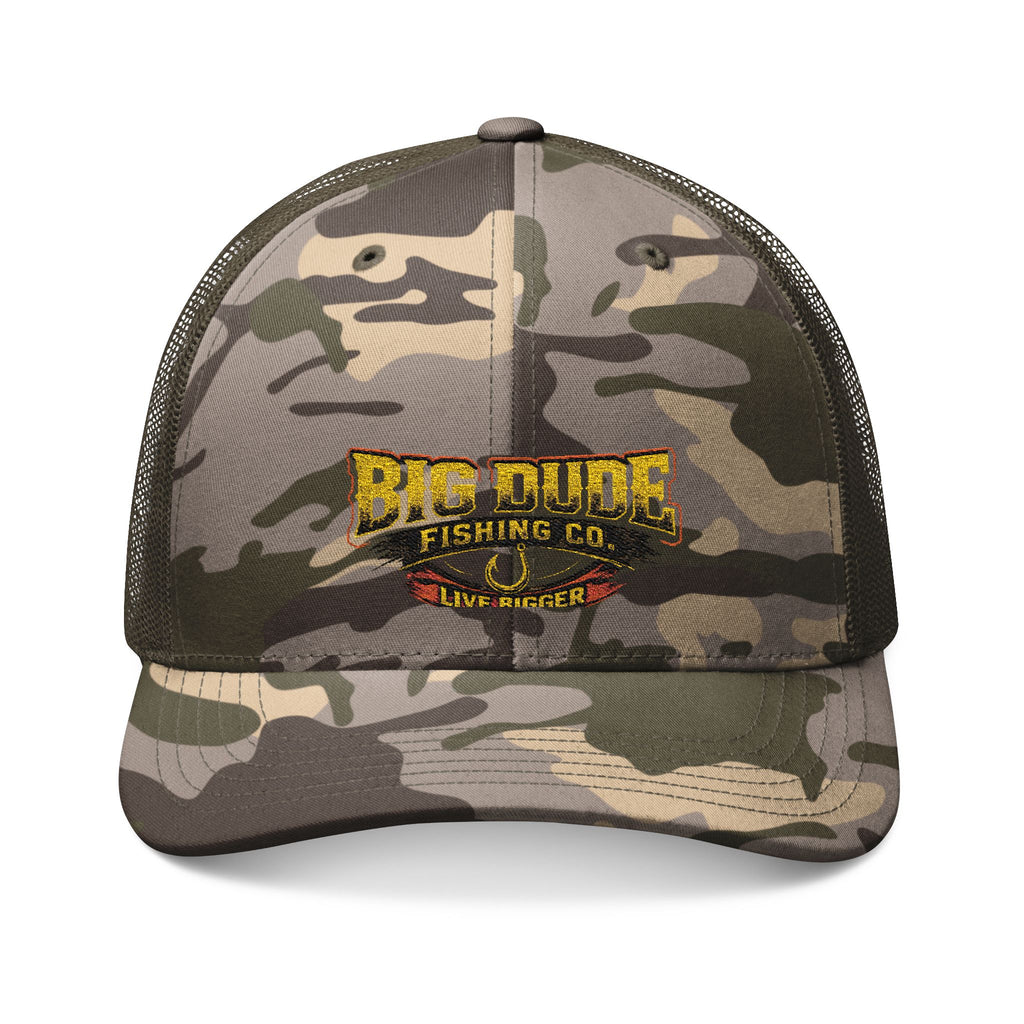 Camo Trucker Hat — 'Big Dude Fishing Co.' Embroidered Mesh Cap