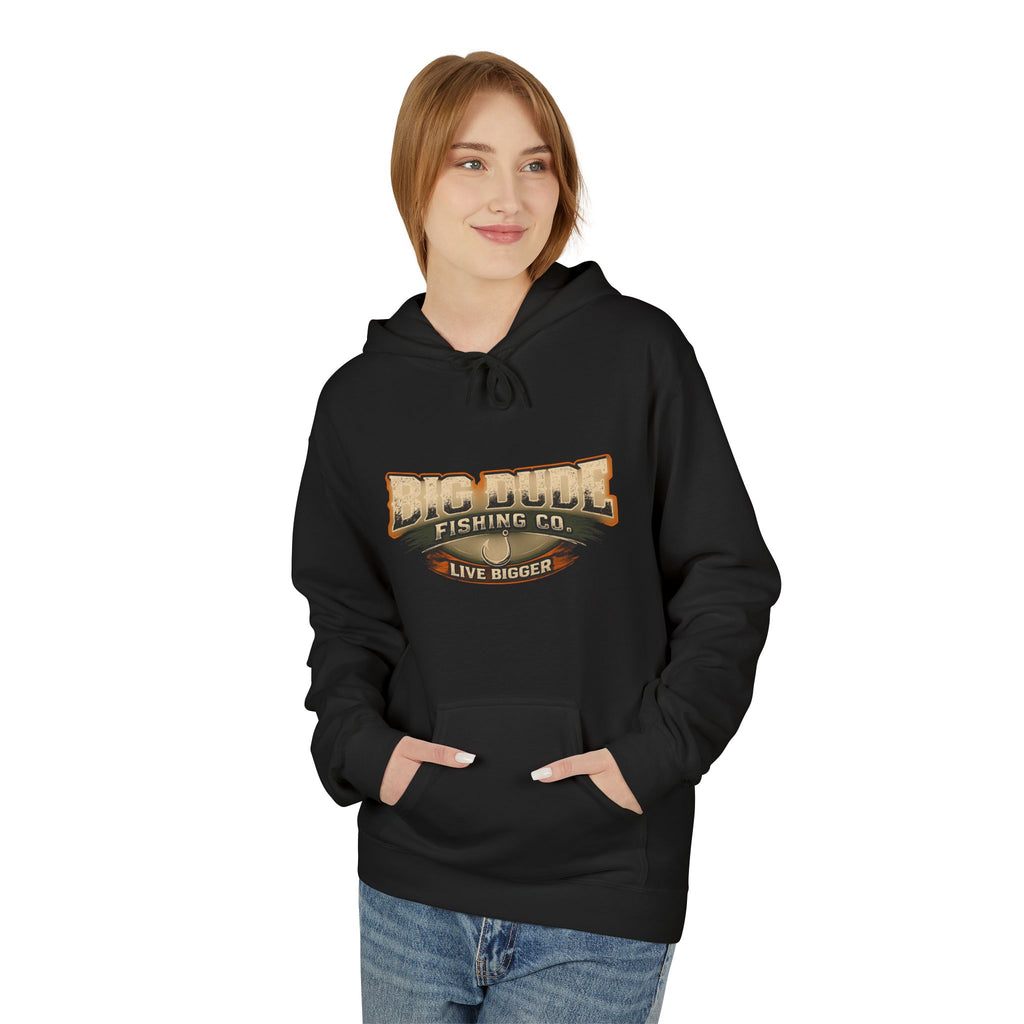 Fishing Hoodie — "Fish Hard, Live Bigger" Hook Graphic