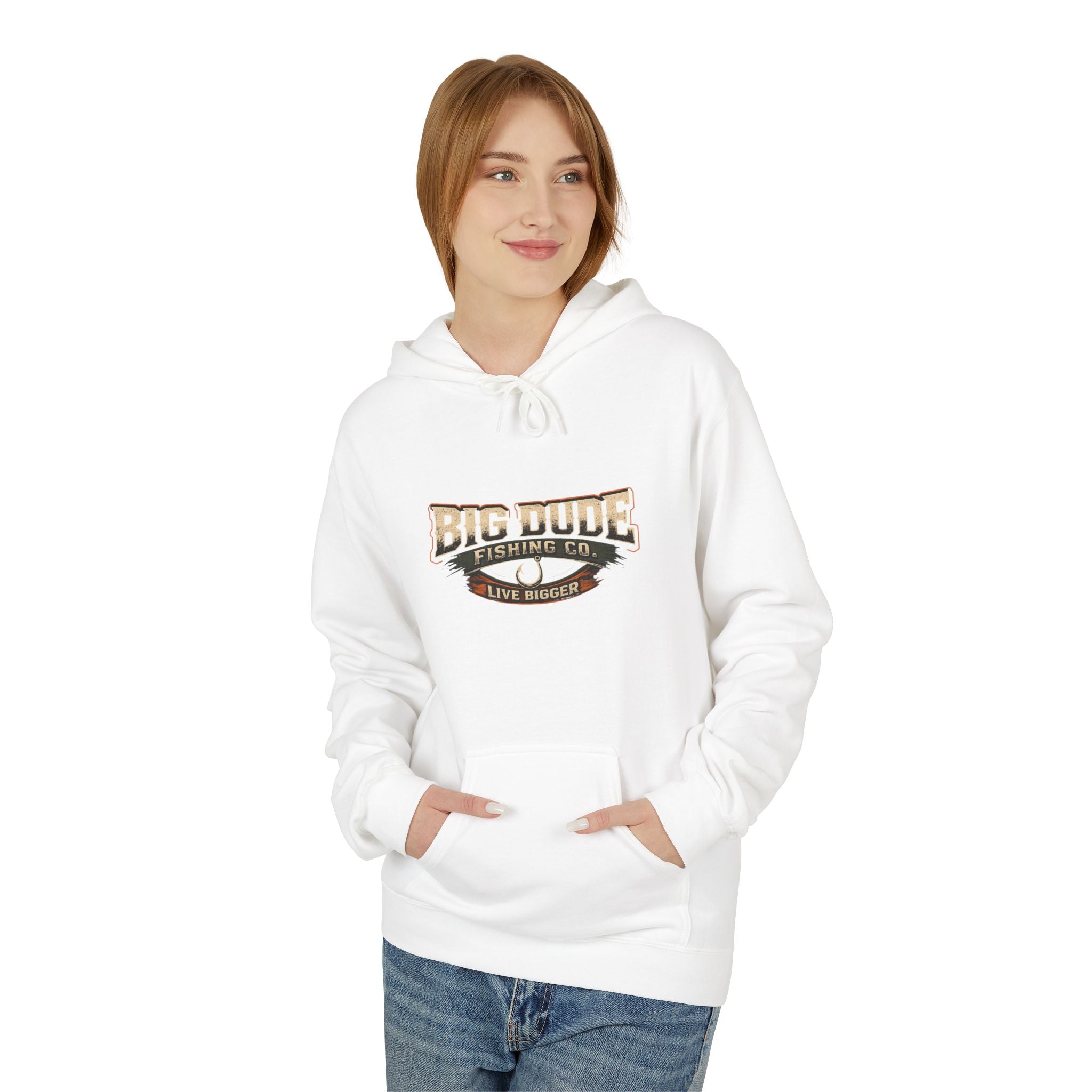 Fishing Hoodie — "Fish Hard, Live Bigger" Hook Graphic